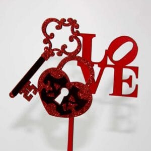Topper Cake Love Clé Cadenas Romantique — Magnifique Décoration Gâteau Amour Rouge Miroir