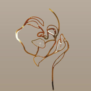 Face Topper Femme Rêveuse — Décoration Layer Cake Acrylique Doré Miroir