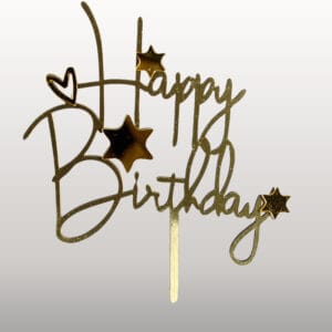 Topper Cake Happy Birthday Étoiles Cœur — Décoration Gâteau Anniversaire Doré