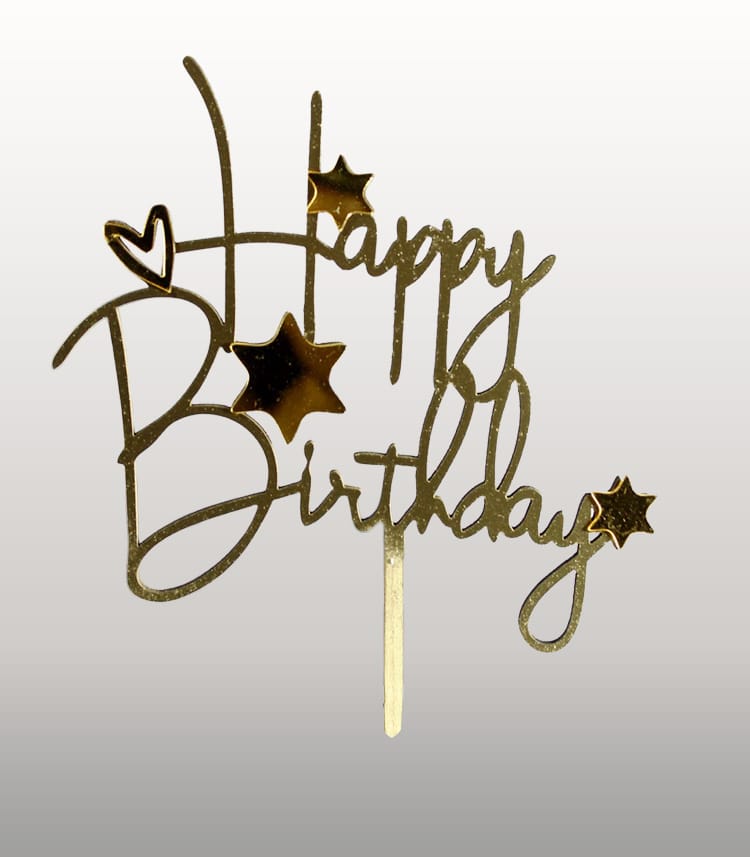 topper cake happy birthday étoiles cœur bois doré acrylique doré miroir découpe laser