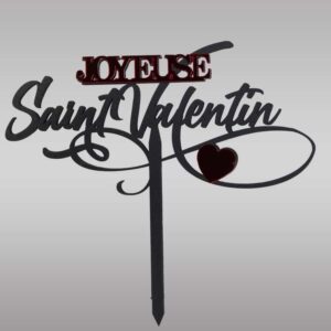 Topper Cake Joyeuse Saint Valentin — Décoration Gâteau Amour Cœurs Doré Noir