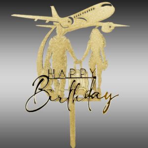 Topper Cake Couple Voyage — Décoration Gâteau Anniversaire Voyageurs Avion Valise