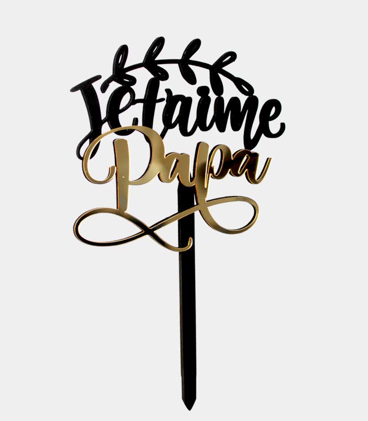 topper cake je t'aime papa calligraphie noire dorée signe infinity, découpe laser