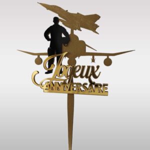 Topper Cake Pilote de Chasse — Décoration Gâteau Anniversaire Aviation Militaire