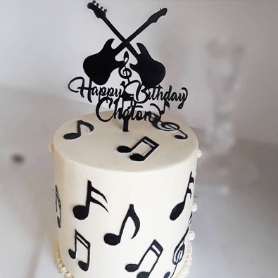 topper cake Happy Birthday guitares bois noir artisanal