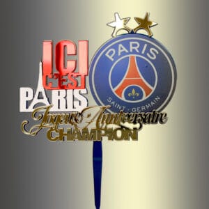 Topper Cake PSG « Ici c&rsquo;est Paris » — Édition Back-to-Back 2 Étoiles