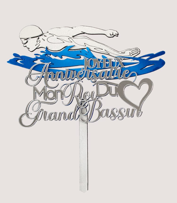 cake topper natation homme roi bassin découpe laser