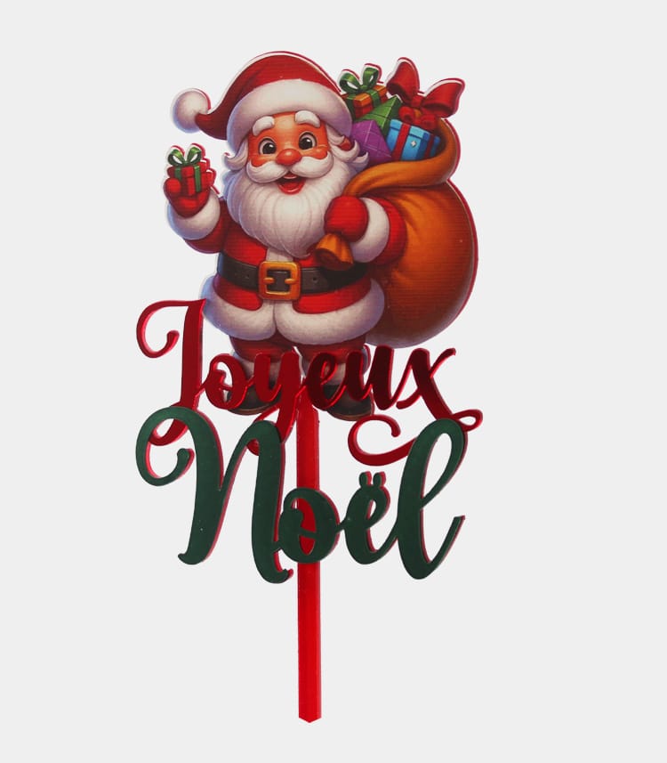 Topper Noël Père Noël acrylique sac cadeaux vue détail